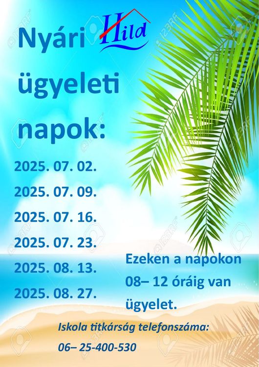Nyári ügyeleti napok 2025.